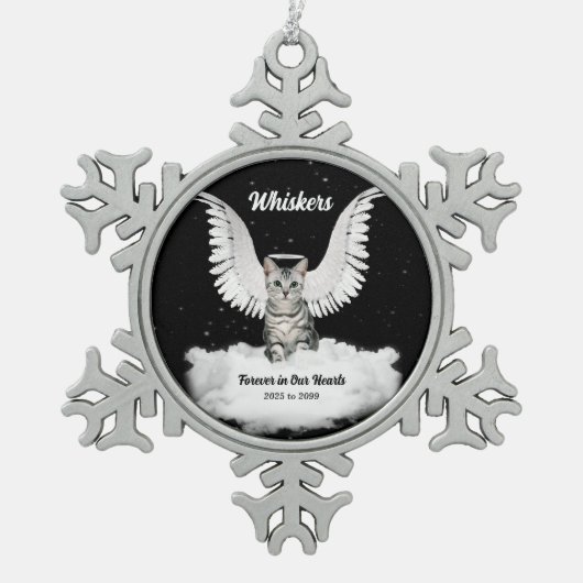 Angel Cat Gray Tabby Memorial Tin Sneeuwvlok Ornament (Voorkant)