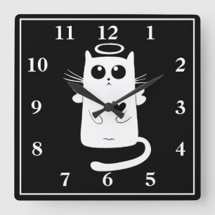 Angel Cat Vierkante Klok