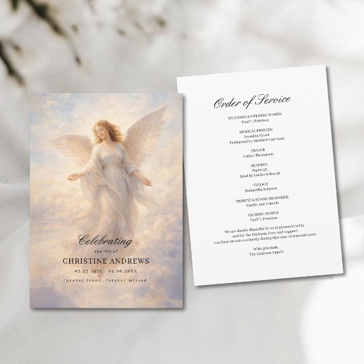 Angel Celebration of Life Funeral Program Programmakaart