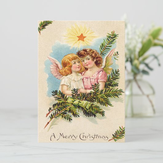 Angel Cherub Evergreen Bough Heaven Kaart (Staand voorkant)