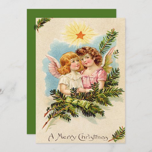 Angel Cherub Evergreen Bough Heaven Kaart (Voorkant / Achterkant)