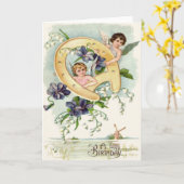 Angel Cherub Hoefijzer Vergeet-Me-Not Kaart (Gele Bloem)