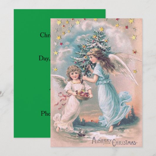 Angel Cherub Kerstboom Apple Stars Kaart (Voorkant / Achterkant)