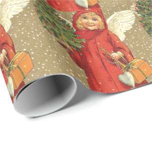 Angel Cherub Kerstboom Sneeuw Cadeaupapier