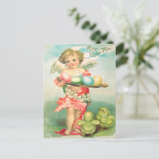 Angel Cherub Pasen Chick gekleurd ei Feestdagenkaart (Staand voorkant)