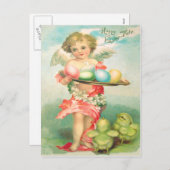 Angel Cherub Pasen Chick gekleurd ei Feestdagenkaart (Voorkant / Achterkant)