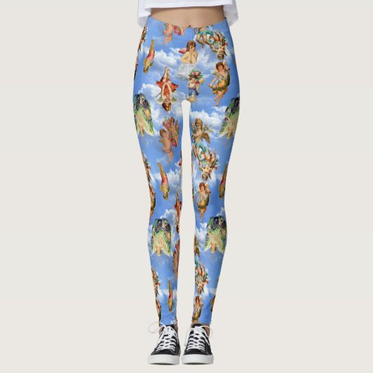 angel cherub wolken antiek , zwaar Victoriaans Leggings (Voorkant)