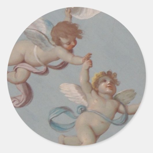 Angel Cherubs Whimsical Renaissance Ronde Sticker (Voorkant)