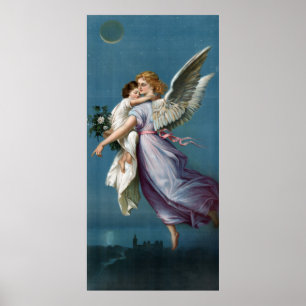 Angel & Child in Heaven Retro Vintage Poster