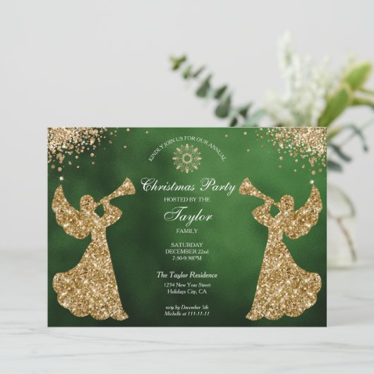 Angel Christmas Tree Family Dinner Party Kaart (Staand voorkant)