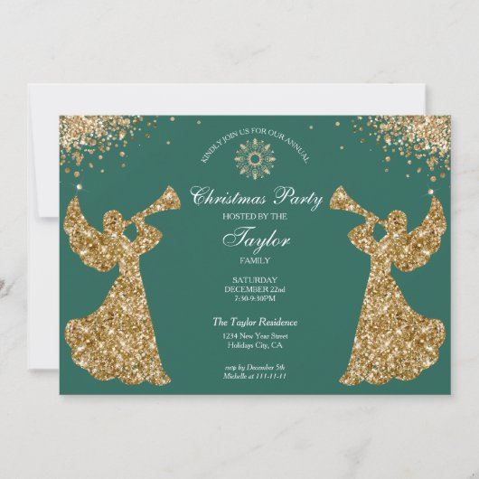 Angel Christmas Tree Family Dinner Party Kaart (Voorkant)