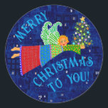 Angel Christmas Tree Ronde Sticker<br><div class="desc">Merry Christmas Angel met kerstboom verkrijgbaar in verschillende maten,  en je kunt de tekst op de achterkant ook wijzigen in je eigen persoonlijke bericht.</div>