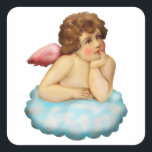 Angel Cloud Cupid Vierkante Sticker<br><div class="desc">engelen baby cupid,  luxe kinderschilderingen,  kunstaardefeest zoet,  wolkendroomdar,   hemelvleugels meisje,  heerlijke kleine wolken schattig,  tekenende valentijn veer cherub,  mooie vrolijke kerstkerstfeest,  liefdesromance Christelijke illustratie,  engelen baby</div>