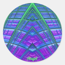 ANGEL ~ Cool! Groen Paars Blauw Geometrisch ~ Ronde Sticker