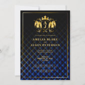 Angel Crest | Gold Royal Blue Luxurious Wedding Kaart (Voorkant)
