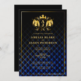 Angel Crest | Gold Royal Blue Luxurious Wedding Kaart