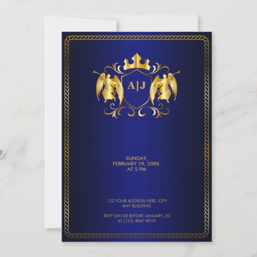 Angel Crest | Gold Royal Blue Luxurous Kaart (Achterkant)