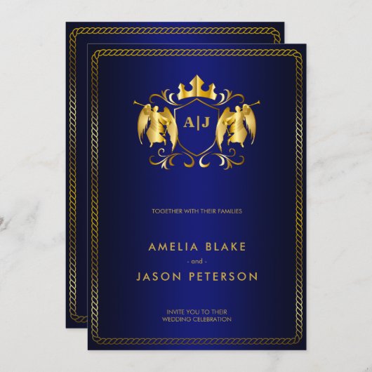 Angel Crest | Gold Royal Blue Luxurous Kaart (Voorkant / Achterkant)
