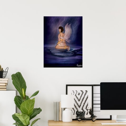 Angel dark blue wall art poster (Thuiskantoor)