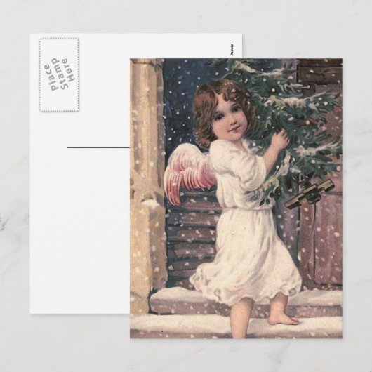 "Angel Delivery" Vintage Christmas Briefkaart (Voorkant / Achterkant)