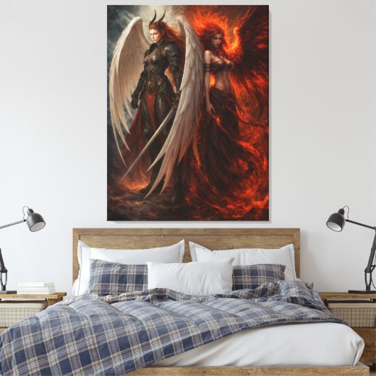 Angel & Demon – Embodiment of Duality Canvas Afdruk (Insitu (Slaapkamer))
