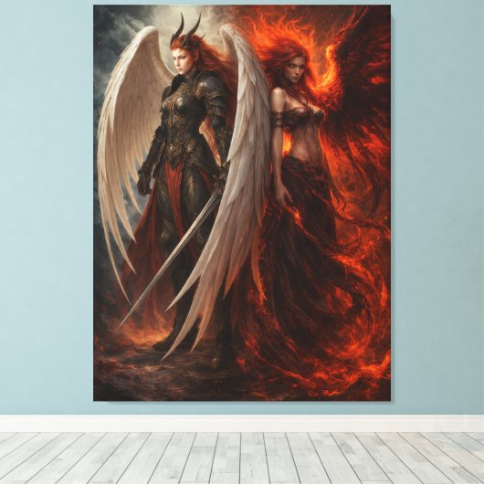 Angel & Demon – Embodiment of Duality Canvas Afdruk (Insitu (Houten vloer))