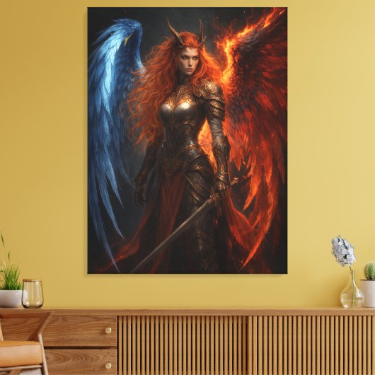 Angel & Demon – Guardian of Light and Fire  Canvas Afdruk (Insitu (Woonkamer))