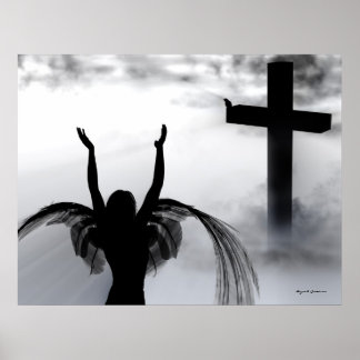 Angel die bidt tot de Christelijke Cross Art Print