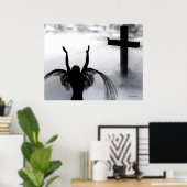 Angel die bidt tot de Christelijke Cross Art Print (Thuiskantoor)