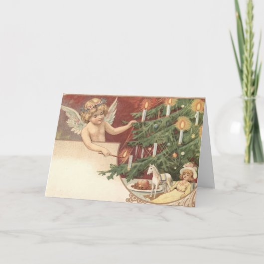 Angel die de kerstkaarsen aansteekt  Kaart (Voorkant)