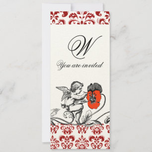 ANGEL DIE EEN RODE DAMASKMONOGRAM-vilt MET RODE ST Kaart