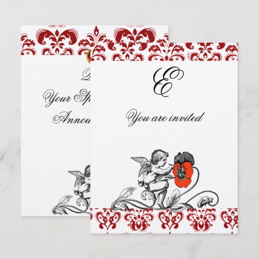 ANGEL DIE EEN RODE DAMASKMONOGRAM-vilt MET RODE ST Kaart (Voorkant / Achterkant)