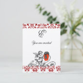 ANGEL DIE EEN RODE DAMASKMONOGRAM-vilt MET RODE ST Kaart (Staand voorkant)