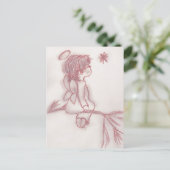 Angel die een ster wil - rood en wit briefkaart (Staand voorkant)