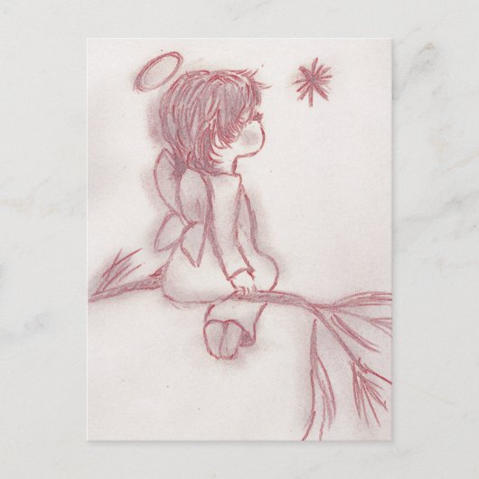Angel die een ster wil - rood en wit briefkaart (Voorkant)