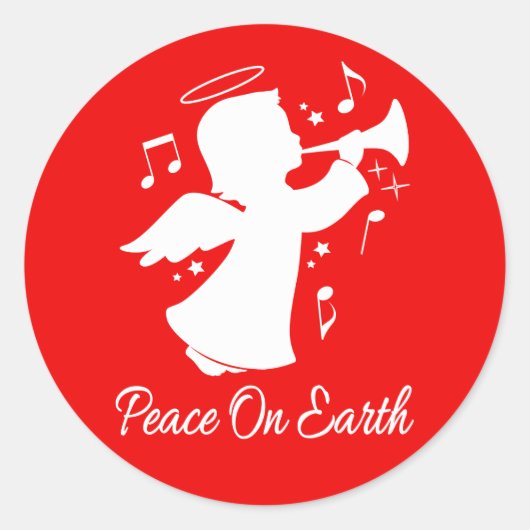 Angel die een Trumpet blaast met notities Ronde Sticker (Voorkant)