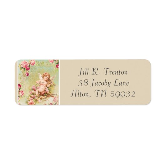 Angel die een Violin speelt met Rozen Etiket (Voorkant)