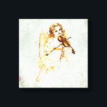 Angel die een Violin speelt op een Shabby-textuur Canvas Afdruk<br><div class="desc">Een canvasafdruk met een zoet afbeelding van een engel die de viool speelt met bloemen in haar haar. Dit oude beeld ziet er weersnede uit en vervaagt van de handen van de tijd, en heeft een versleten geelachtige toon. De achtergrond is een delicate grijswitte structuur met een stijlpatroon met bladeren...</div>