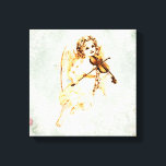 Angel die een Violin speelt op een  Shabby-textuur Canvas Afdruk<br><div class="desc">Een canvasafdruk met een zoet afbeelding van een engel die de viool speelt met bloemen in haar haar. Dit oude beeld ziet er weersnede uit en vervaagt van de handen van de tijd, en heeft een versleten geelachtige toon. De achtergrond is een delicate grijswitte structuur met een stijlpatroon met bladeren...</div>