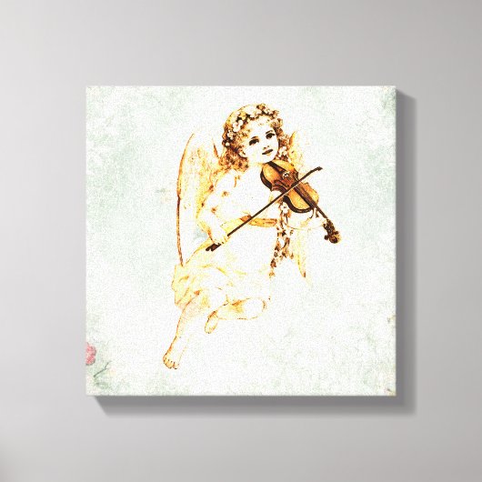 Angel die een Violin speelt op een Shabby-textuur Canvas Afdruk (Voorkant)