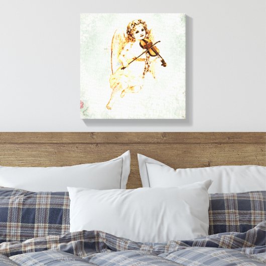 Angel die een Violin speelt op een Shabby-textuur Canvas Afdruk (Insitu (Slaapkamer))