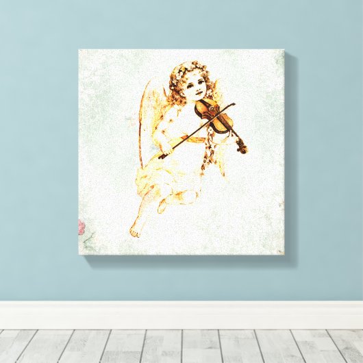 Angel die een Violin speelt op een Shabby-textuur Canvas Afdruk (Insitu (Houten vloer))