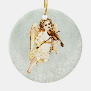 Angel die een Violin speelt op een  Shabby-textuur Keramisch Ornament