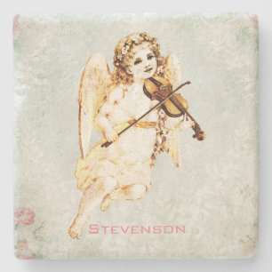 Angel die een Violin speelt op een  Shabby-textuur Stenen Onderzetter