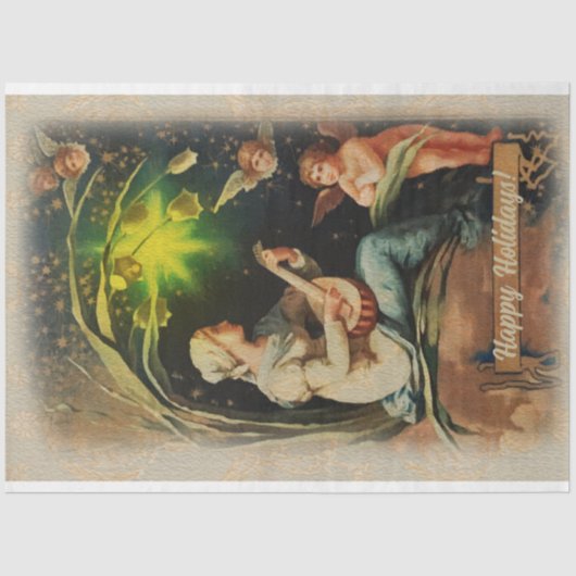 Angel die gitaar Greetings kerstavond speelt Tissuepapier (Voorkant)