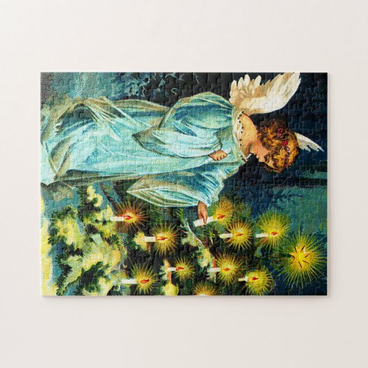Angel die kerstboom decorteert legpuzzel (Horizontaal)
