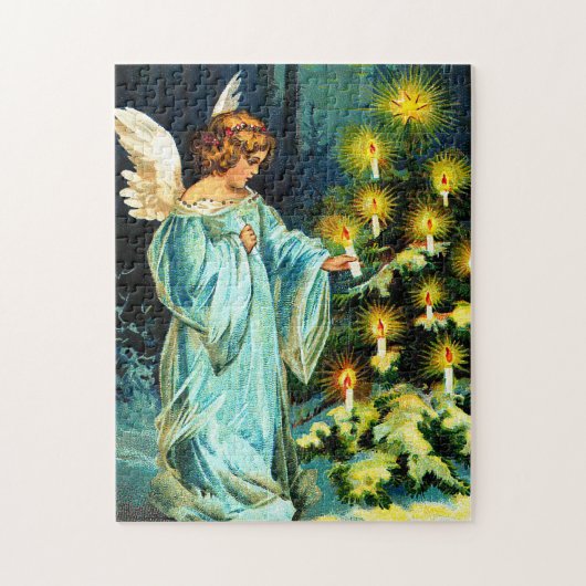 Angel die kerstboom decorteert legpuzzel (Verticaal)