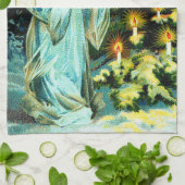 Angel die kerstboom decorteert theedoek (Gevouwen)