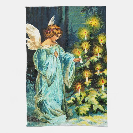 Angel die kerstboom decorteert theedoek (Verticaal)