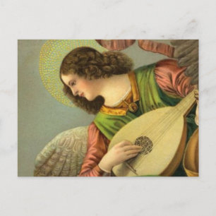 Angel die met mandolin schildert briefkaart